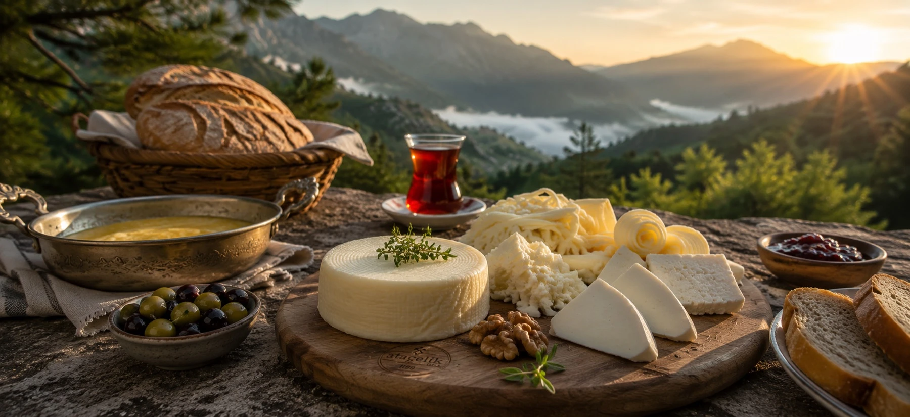 Vadi manzaralı geleneksel kahvaltı sofrası